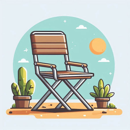 Cinema chair on the beach. Vector illustration in flat styleのイラスト素材