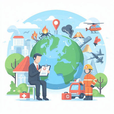 Flat design vector illustration concept of global warming, climate change and global warming.のイラスト素材