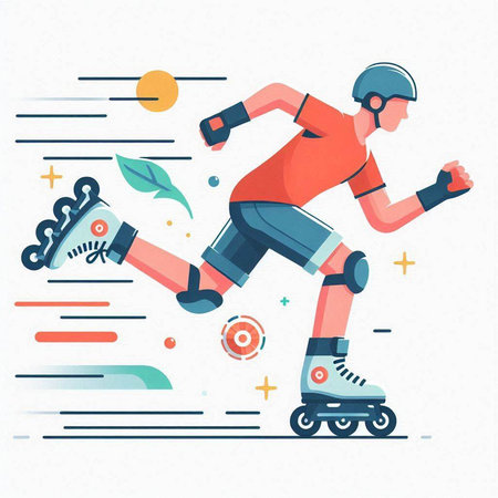 Roller skater flat vector illustration. Sport and healthy lifestyle.のイラスト素材