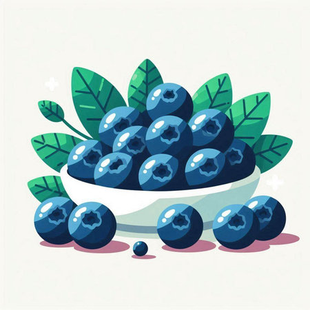 Blueberries in a bowl on a light background. Vector illustration.のイラスト素材