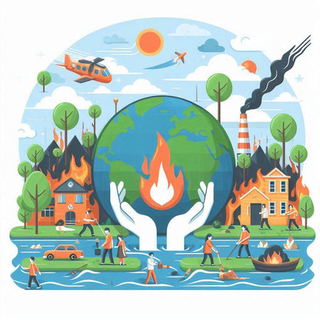 Global warming concept. Ecological disaster. Flat design vector illustration.のイラスト素材