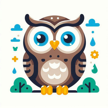 Cute owl on a white background. Vector illustration in flat style.のイラスト素材