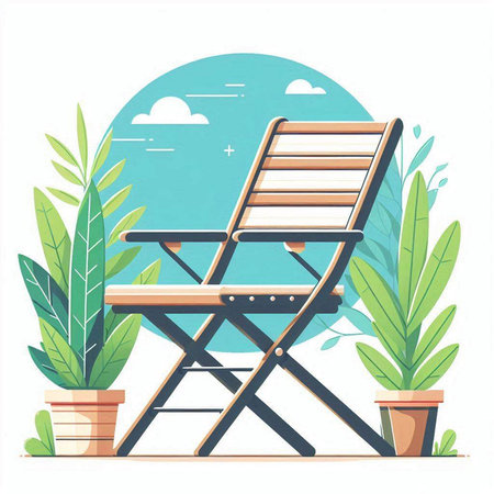 Wooden deck chair in the garden. Vector illustration in flat styleのイラスト素材