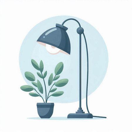 Vector illustration of a desk lamp and a plant in a pot.のイラスト素材