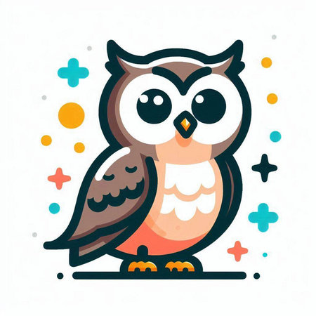 Cute owl. Vector illustration in flat style. Isolated on white background.のイラスト素材