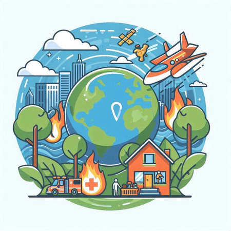 Flat design vector illustration concept of global warming, climate change, global warming.のイラスト素材