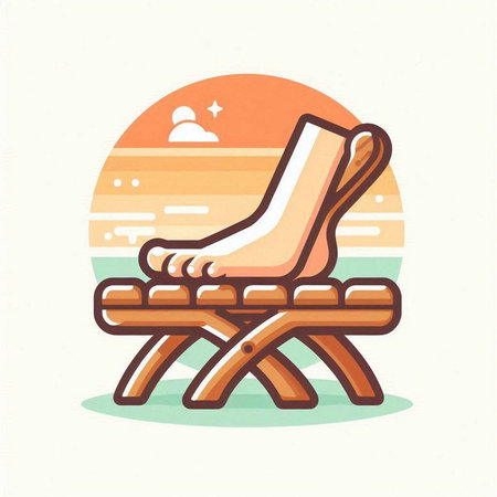 Illustration of sun lounger on the beach. Vector illustrationのイラスト素材