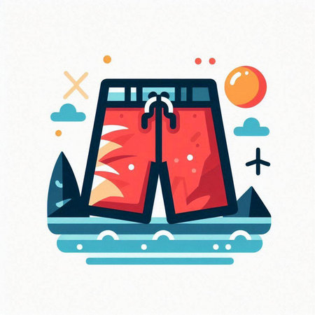 Summer vacation concept. Vector illustration of swimming trunks on the beach.のイラスト素材