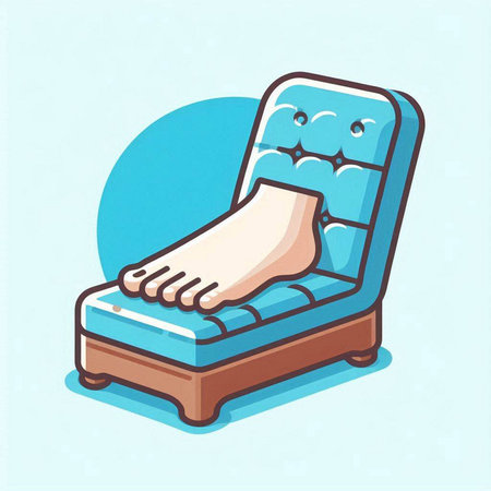 Illustration of a foot on a sofa in a blue background.のイラスト素材