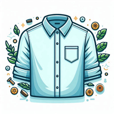 Men's shirt with buttons and green leaves. Vector illustration on white background.のイラスト素材