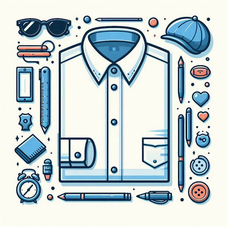 Vector set of men's clothing and accessories in line art style.のイラスト素材