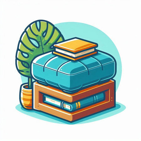 Bookshelf with books and plant. Vector illustration in cartoon styleのイラスト素材
