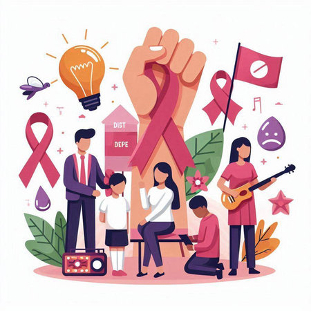 World Breast Cancer Day concept. Vector illustration in flat cartoon style.のイラスト素材