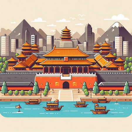 The famous ancient city of China. Vector illustration in retro style.のイラスト素材