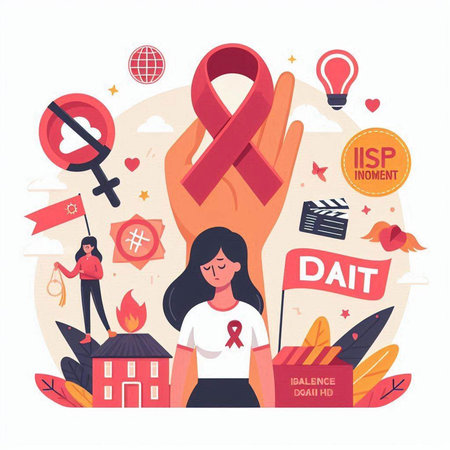 Breast cancer awareness concept. Vector illustration in flat cartoon style.のイラスト素材