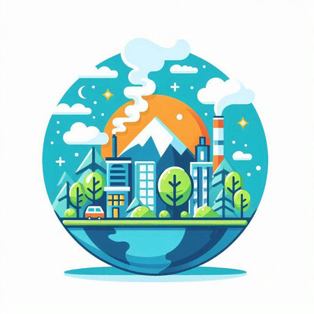 Ecology and clean energy concept. Vector flat illustration of eco friendly city.のイラスト素材