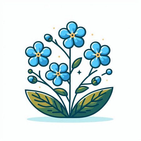 Blue forget-me-not flowers. Hand drawn vector illustration.のイラスト素材