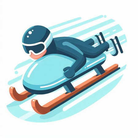 Snowboarder riding a sled. Vector illustration in cartoon style.のイラスト素材
