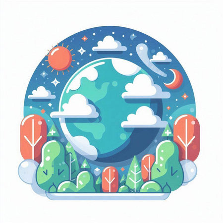 Vector illustration of the planet earth in the forest. Flat design style.のイラスト素材