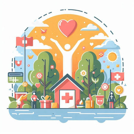 Vector illustration of a flat design concept of health care and medical services.のイラスト素材