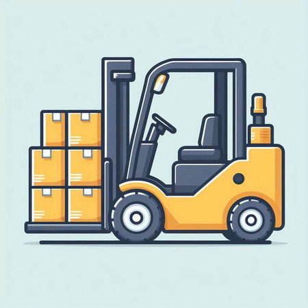 Forklift truck with boxes in flat style. Vector illustration.のイラスト素材