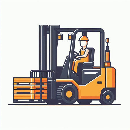 Forklift truck with wooden pallets. Vector illustration in flat styleのイラスト素材