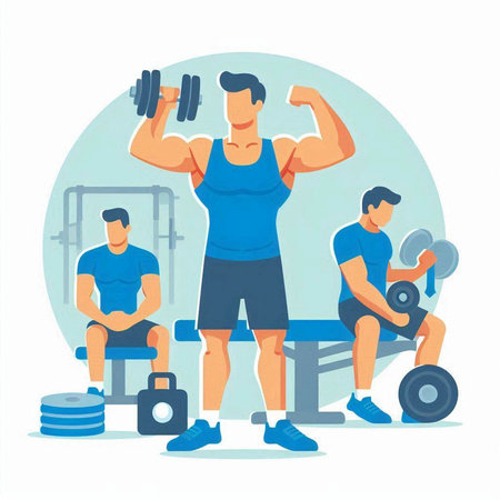 Man doing exercises with dumbbells. Flat style vector illustration.のイラスト素材