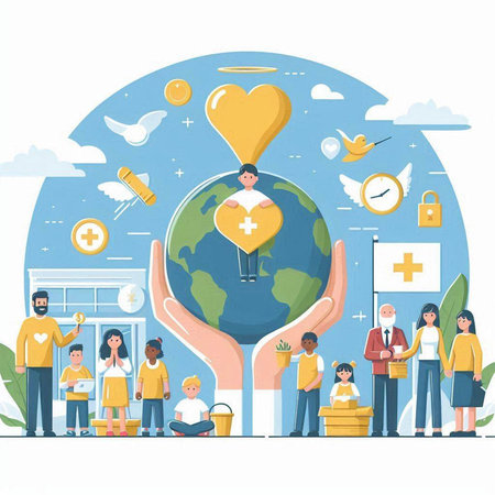 World health day concept. Vector illustration in flat cartoon style. People around the world.のイラスト素材