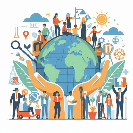 Global business concept. People around the world. Flat vector illustration.のイラスト素材