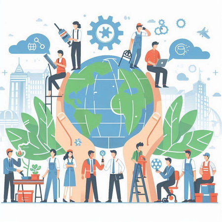 People working around the world. Teamwork concept. Vector illustration.のイラスト素材