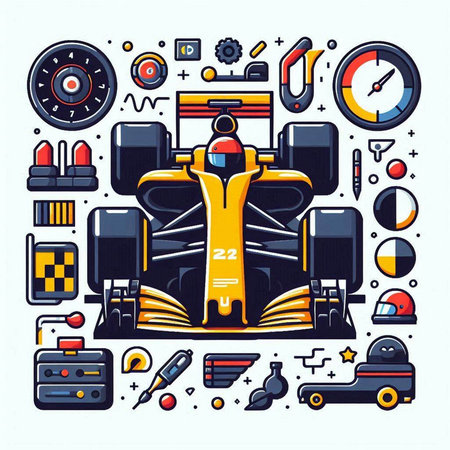 Hand drawn vector illustration or drawing of a racing car with sport elementsのイラスト素材