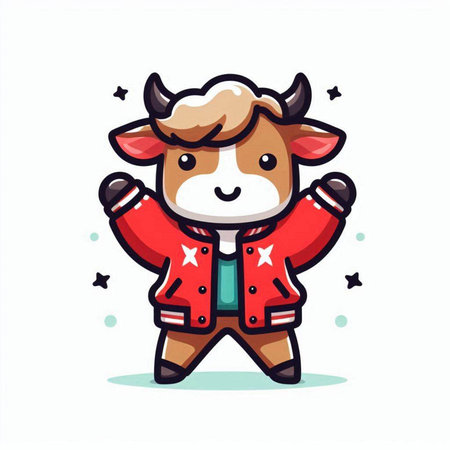 Cute cow in winter clothes. Vector illustration. Cute cartoon character.のイラスト素材