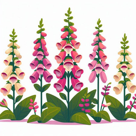 Foxglove. Digitalis purpurea. Vector illustration.のイラスト素材