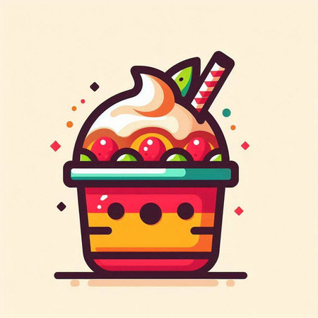 Cute ice cream in a cup, vector illustration in flat styleのイラスト素材