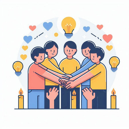 Group of people holding hands together. Teamwork concept. Vector illustrationのイラスト素材
