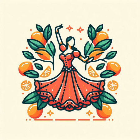 Flamenco dancer in a beautiful dress. Vector illustration.のイラスト素材
