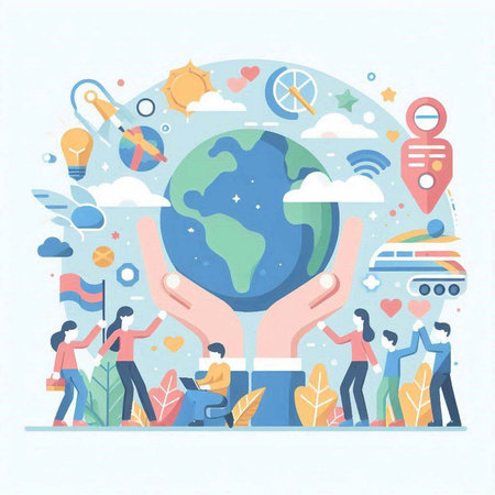 Concept of global communication. Flat illustration of global communication concept.のイラスト素材