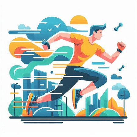 Vector illustration of man running in the city. Healthy lifestyle concept.のイラスト素材