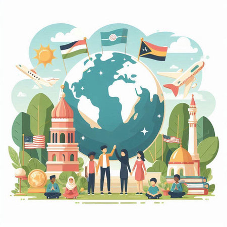 Traveling around the world concept. Vector illustration in flat style.のイラスト素材