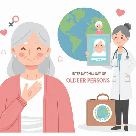 It is an illustration of an old woman visiting a doctor. Vector image.のイラスト素材