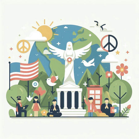 Flat design illustration concepts for World Peace Day. Good for banners, flyers, brochures, magazines and posters.のイラスト素材