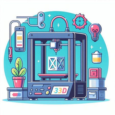 3d printing machine. Colorful vector illustration in flat style.のイラスト素材