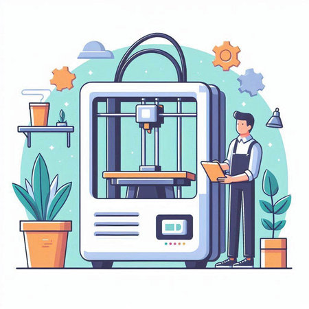 3d printer. Vector illustration in a flat style on a white background.のイラスト素材