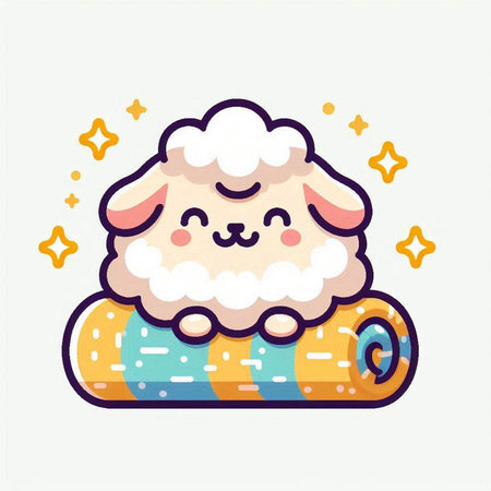 Cute sheep on the carpet. Vector illustration in flat style.のイラスト素材