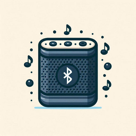 Illustration of a radio with musical notes. Vector illustration in flat style.のイラスト素材