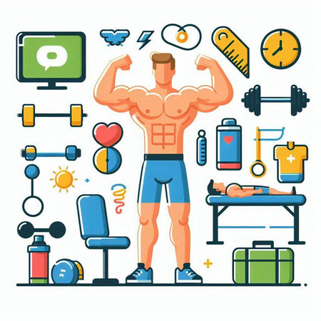 Bodybuilder. Bodybuilding, fitness, healthy lifestyle concept. Vector illustrationのイラスト素材