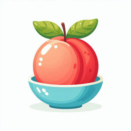 Red apple in blue bowl. Vector illustration isolated on white background.のイラスト素材