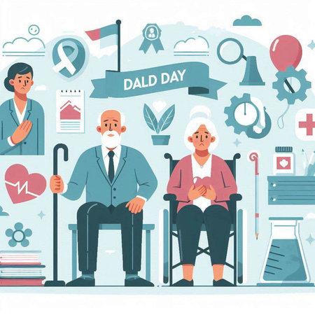 Day of Older Persons. Elderly people in different situations. Vector illustrationのイラスト素材