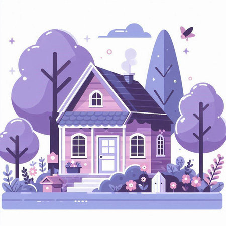 Cottage in the forest. Vector illustration in a flat style.のイラスト素材