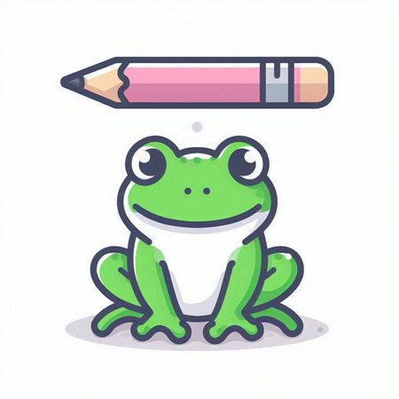 Frog with pencil. Cute cartoon frog. Vector illustration.のイラスト素材